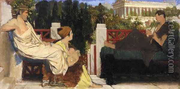 Figures on the Terrace by the Acropolis Oil Painting - Sir Lawrence Alma-Tadema