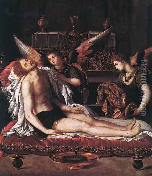 The Body of Christ with Two Angels 1600 Oil Painting - Alessandro Allori