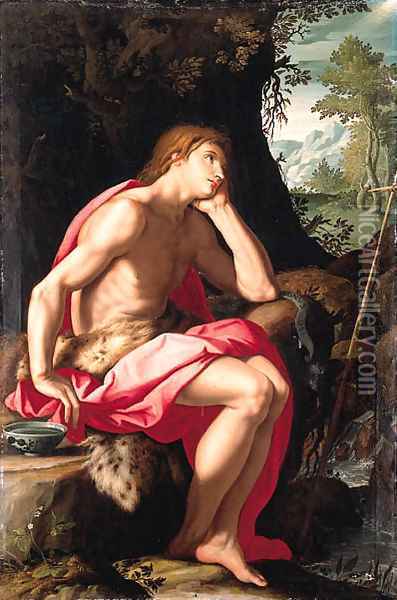 Saint John the Baptist in the wilderness Oil Painting - Alessandro Allori