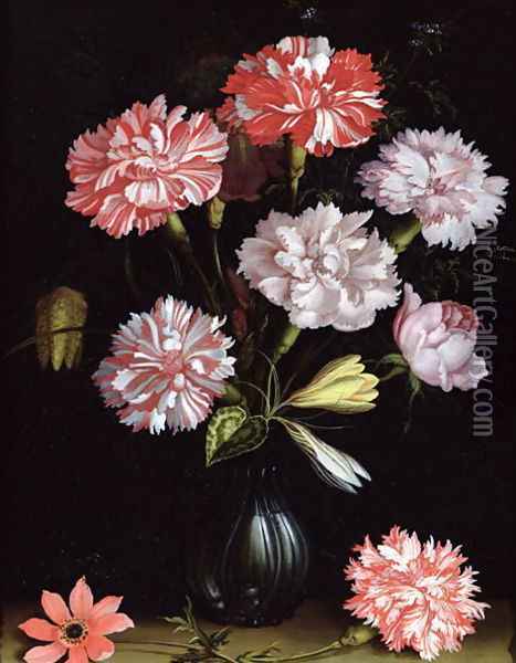 Floral Study- Carnations in a Vase Oil Painting - Balthasar Van Der Ast