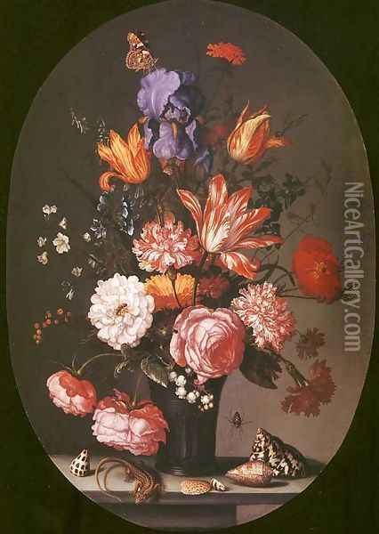 Flowers in a Glass Vase Oil Painting - Balthasar Van Der Ast