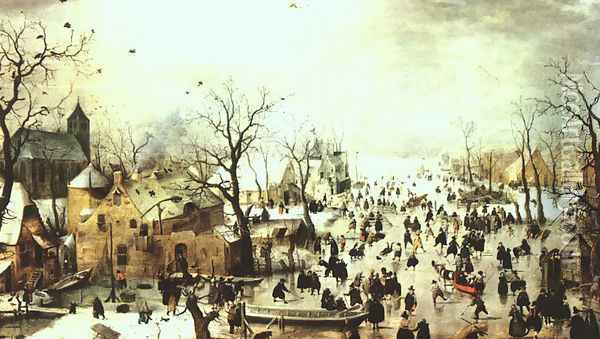A Scene on the Ice near a Town Oil Painting - Hendrick Avercamp