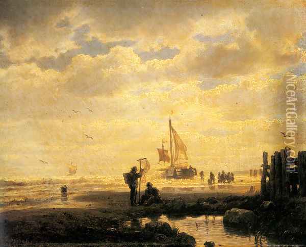 Bringing In The Catch Oil Painting - Andreas Achenbach