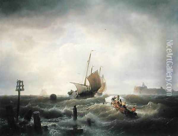 The Entrance to the Harbour at Hellevoetsluys Oil Painting - Andreas Achenbach