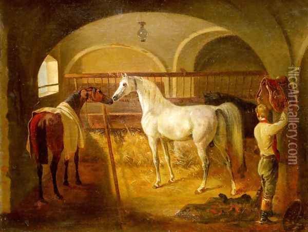 Stallinneres (Inside the Stable) Oil Painting - Jacques Laurent Agasse