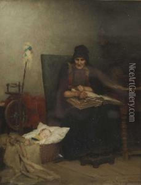 Grosmutter Mit Schlafendem Enkelkind Oil Painting - Alfons Spring