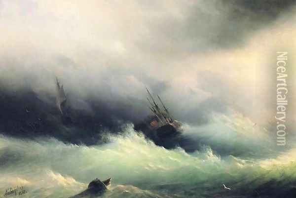 Ships in a Storm Oil Painting - Ivan Konstantinovich Aivazovsky