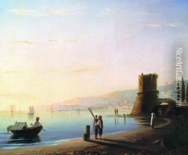 The pier in Feodosia Oil Painting - Ivan Konstantinovich Aivazovsky