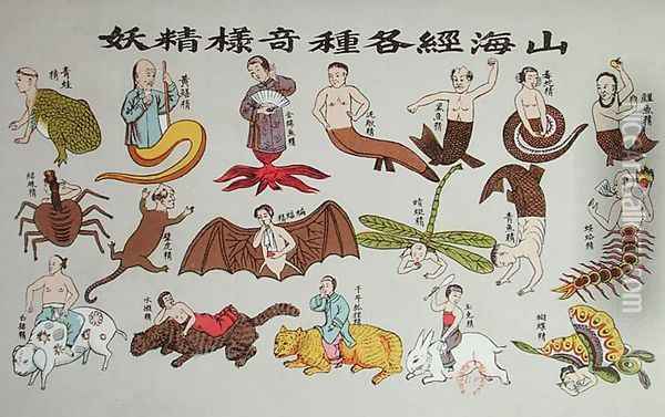 Various reincarnations of the soul in animal forms, reproduced in 'Recherche sur les superstitions en Chine', 1911 Oil Painting - Anonymous Artist