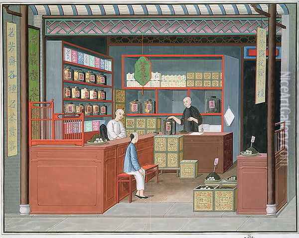 Ming-Tang Tea Store dealing fragrant Tenderleaf Tea Oil Painting - Anonymous Artist