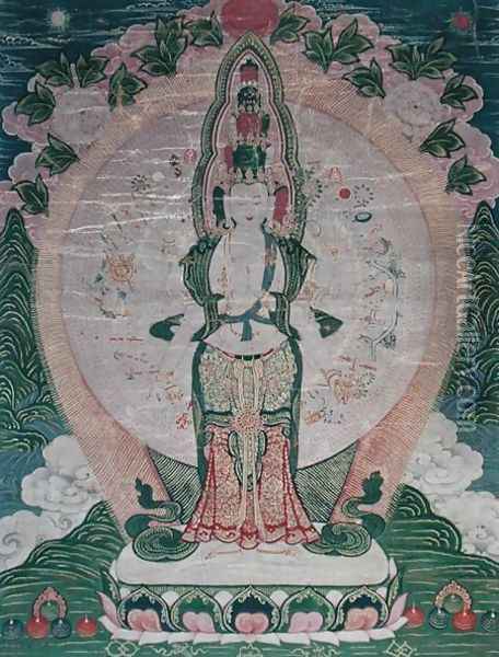 Thangka, Thousand armed Avalokitesvara in Cosmic Form Oil Painting - Anonymous Artist