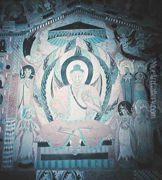Shakyamuni Buddha preaching, surrounded by Bodhisattvas and Aspareses, Nanbeichao II period, 501-580 AD Oil Painting - Anonymous Artist