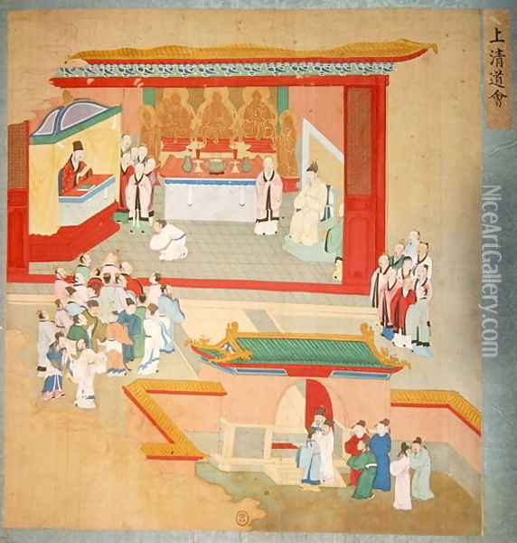 Emperor Hui Tsung (r.1100-26) practising with the Buddhist sect Tao-See, from a History of the Emperors of China Oil Painting - Anonymous Artist