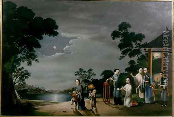 Mid-Autumn Moon Festival, c.1800 Oil Painting - Anonymous Artist