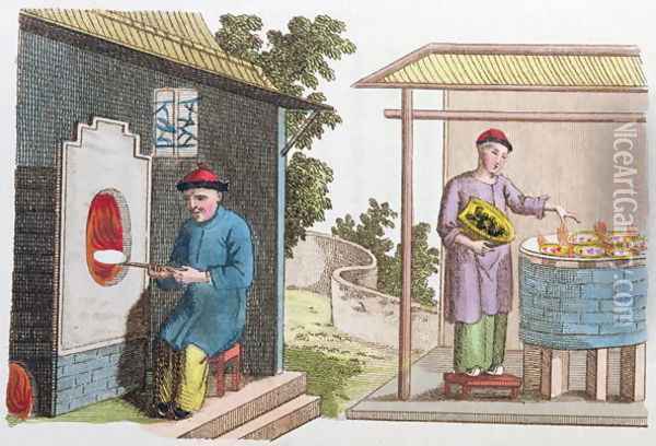 Firing of porcelain in China at the end of the 18th century, from 'La Chine en Miniature' 1811 Oil Painting - Anonymous Artist