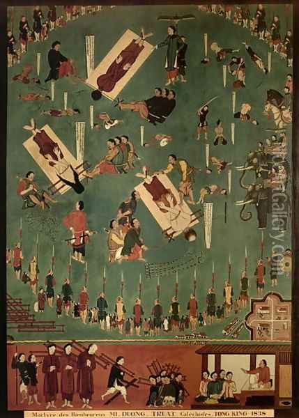 The Martyrdom of the Blessed Mi, Duong and Truat at Tongking, China, in 1838 Oil Painting - Anonymous Artist