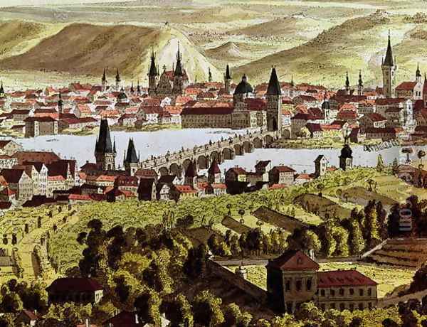 View of Prague Oil Painting - Anonymous Artist