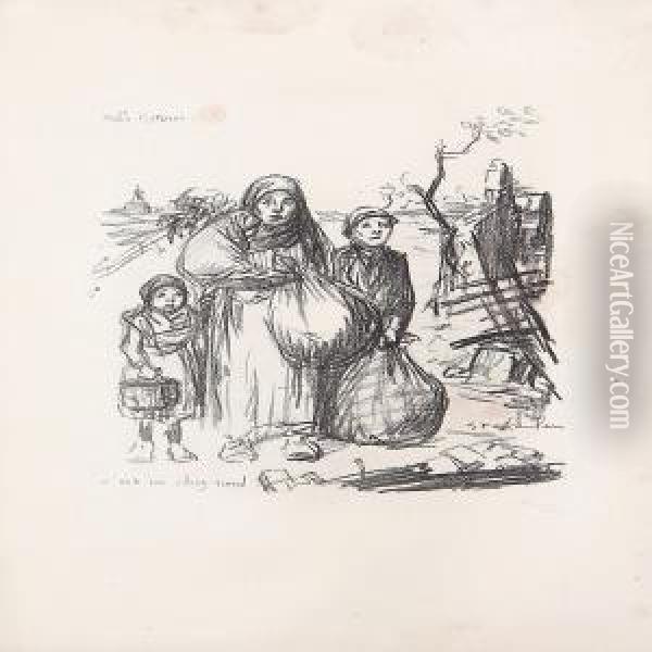 Three Compositions With Women With Children Oil Painting - Theophile Alexandre Steinlen