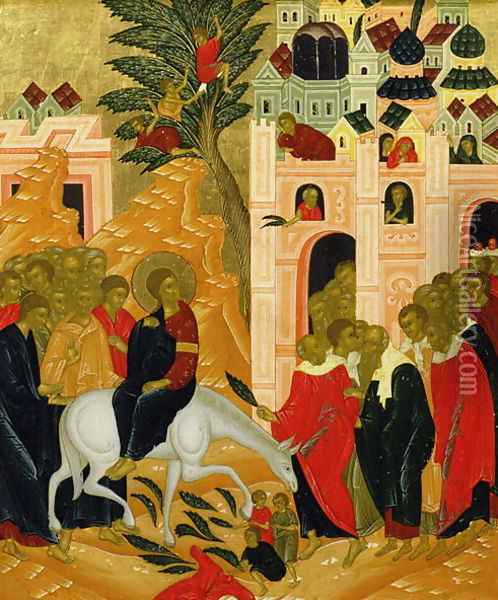 Christs Entry into Jerusalem, icon Oil Painting - Anonymous Artist