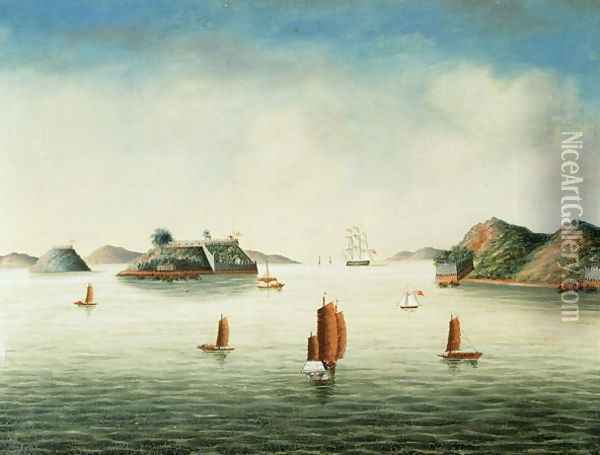 View of Canton area, c.1850 Oil Painting - Anonymous Artist