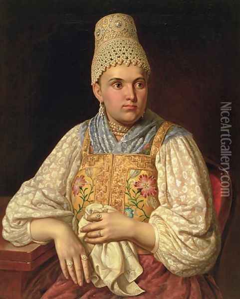 Portrait of Anna Petrovna Filatova, c.1840 Oil Painting - Anonymous Artist