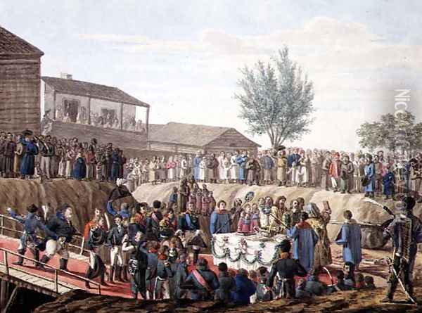 The Laying of the First Stone of the Customs House at Mohiloff in 1820 Oil Painting - Anonymous Artist
