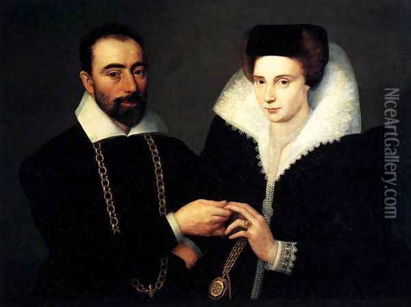 Portrait of a Couple 1610 Oil Painting - Anonymous Artist