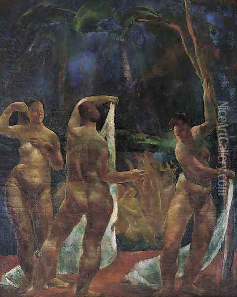 Furdozo nok, 1922 Oil Painting - Vilmos Aba-Novak