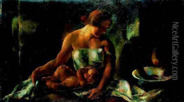 Furdetes (Csalad), 1924 Oil Painting - Vilmos Aba-Novak