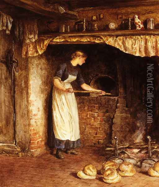 Baking Bread Oil Painting - Helen Mary Elizabeth Allingham