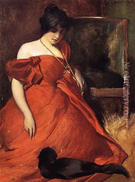 Black And Red Oil Painting - John White Alexander