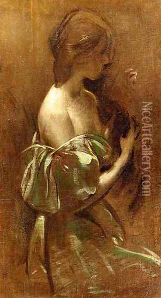 Portrait of a Woman in an Off-the-Shoulder Gown Oil Painting - John White Alexander