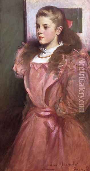 Young Girl in Rose (or Portrait of Eleanora Randolph Sears) Oil Painting - John White Alexander