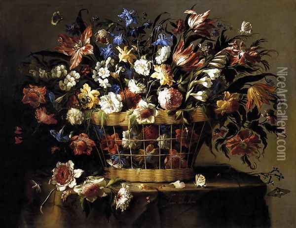 Basket of Flowers c. 1670 Oil Painting - Juan De Arellano