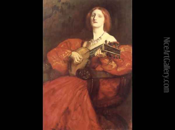 A Lute Player Oil Painting - Edwin Austin Abbey
