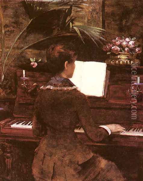 At the Piano Oil Painting - Louise Abbema