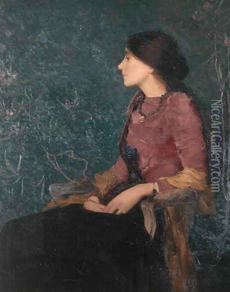 Seated Portrait of Thadee-Caroline Jacquet, later Madame Aman-Jean, before 1892 Oil Painting - Edmond-Francois Aman-Jean
