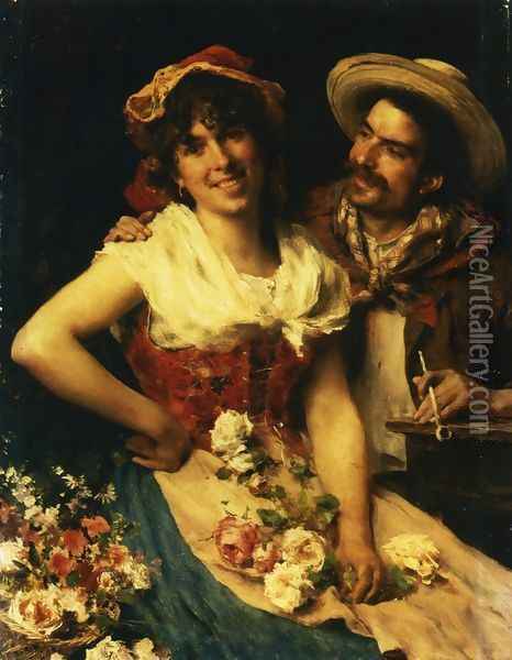 The Courtship of Giovane Fioraia Oil Painting - Federico Andreotti