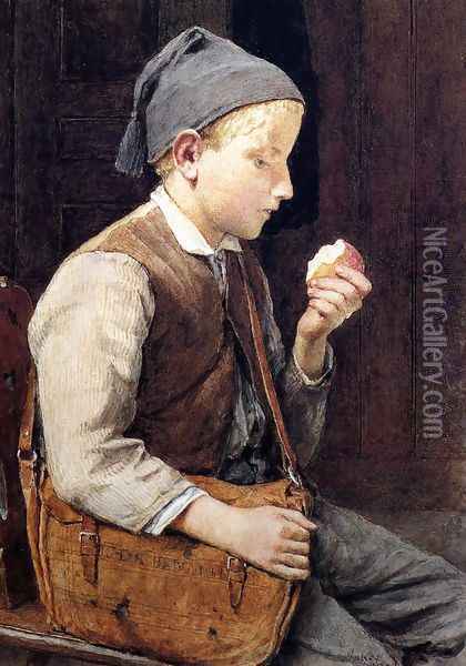 Boy Eating an Apple Oil Painting - Albert Anker