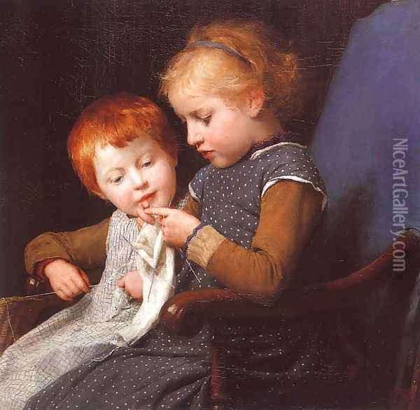 The Little Knitters, 1892 Oil Painting - Albert Anker