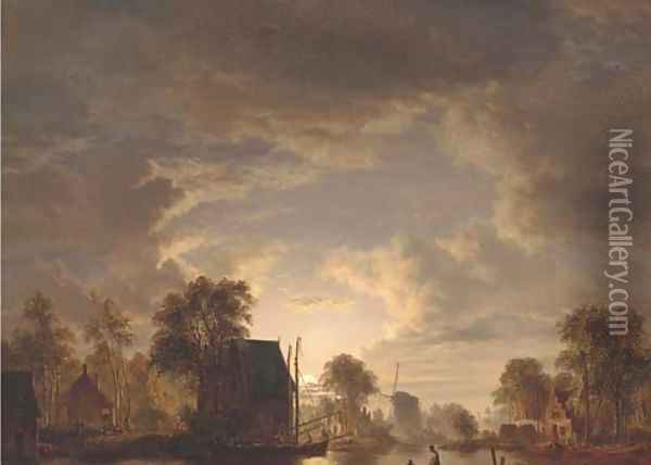 Drawing in the nets by moonlight Oil Painting - Jacobus Theodorus Abels
