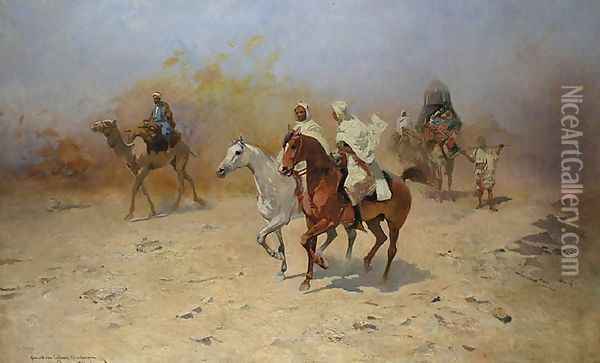 The Caravan in the Desert (Die karawane in der Wueste) Oil Painting - Thaddaus von Ajdukiewicz