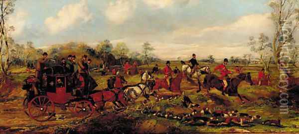 A hunt in full cry crossing the path of a coach Oil Painting - Samuel Henry Gordon Alken