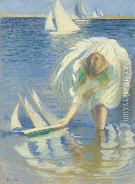 Child And Boat (child With Boat; Girl With Sailboat) Oil Painting - Edmund Charles Tarbell