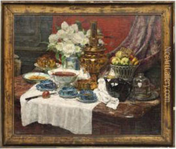 A Samovar With Fruit And Flowers Oil Painting - Pierre Maurice Tastemain
