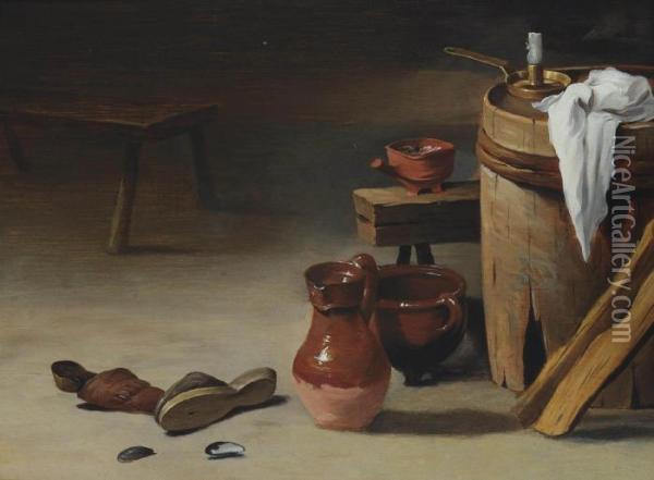 A Barn Interior With Shoes Oil Painting - David The Younger Teniers