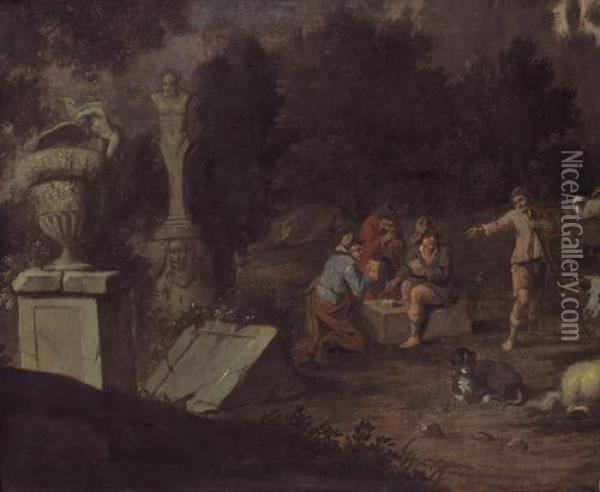 Paesaggio Con Figure Che Giocano A Carte Oil Painting - David The Younger Teniers