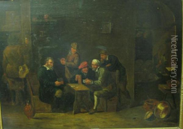 La Partie De Cartes Dans La Taverne Oil Painting - David The Younger Teniers