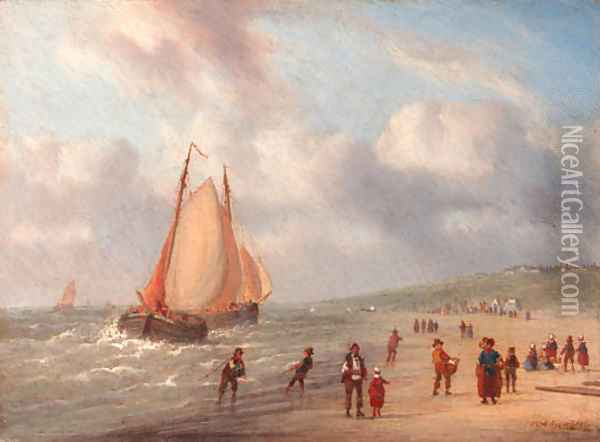 The arrival of the fishing fleet Oil Painting - Carl Eduard Ahrendts