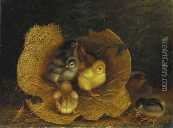 Chicks in a Straw Hat Oil Painting - Ben Austrian